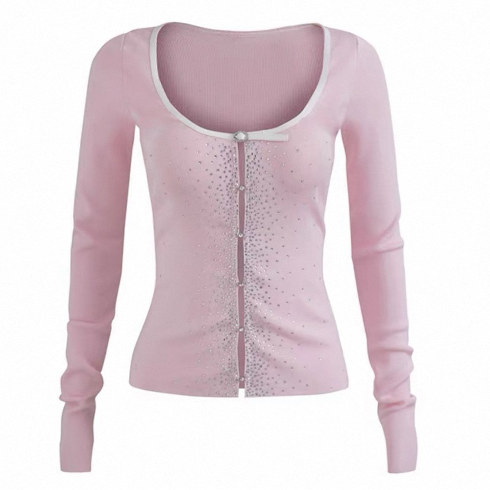 Starry Rhinestone Baby Pink Cardigan